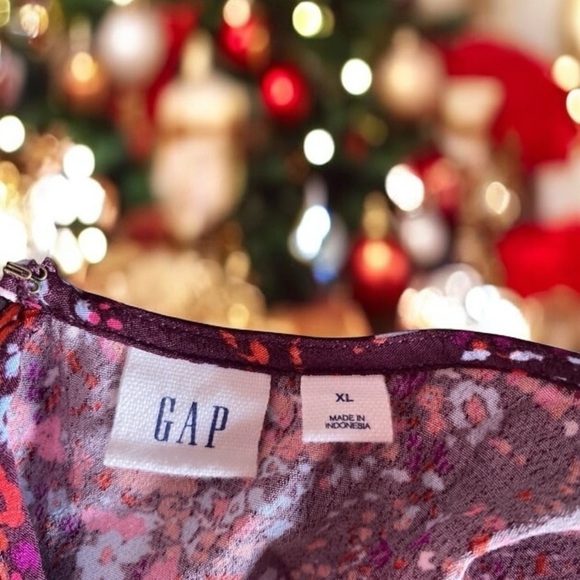 🌟 XL Maroon dress GAP 
long sleeves midi Modest party ditsy floral flowers - Picture 3 of 16